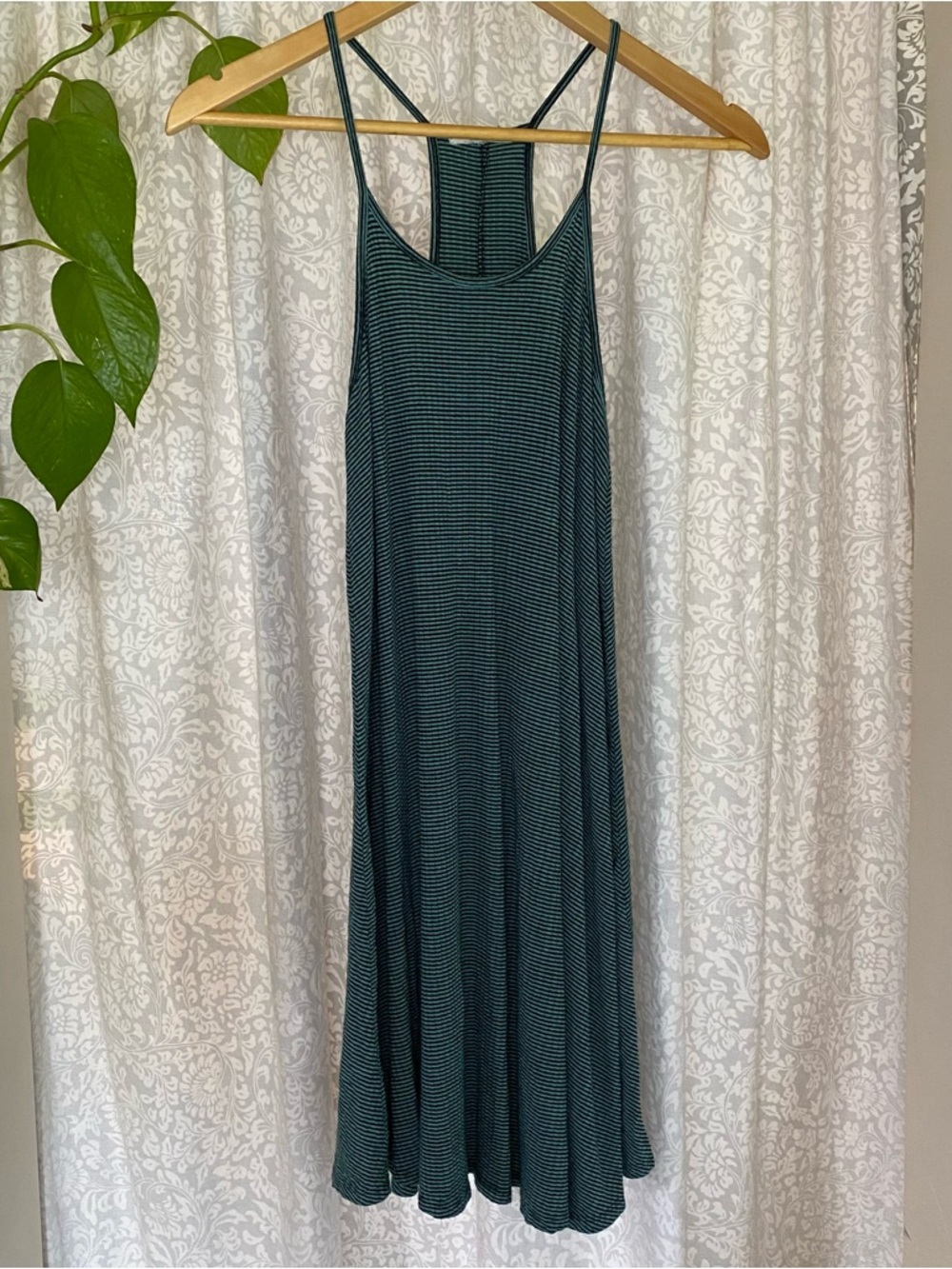 Soprano Teal and Black Striped Racerback Mini Dress